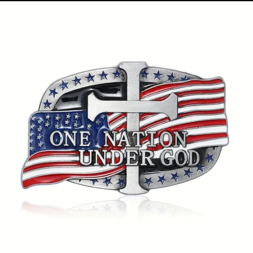 Patriotic Cross Belt Buckle | One Nation Under God | American Flag | Faith & Fre